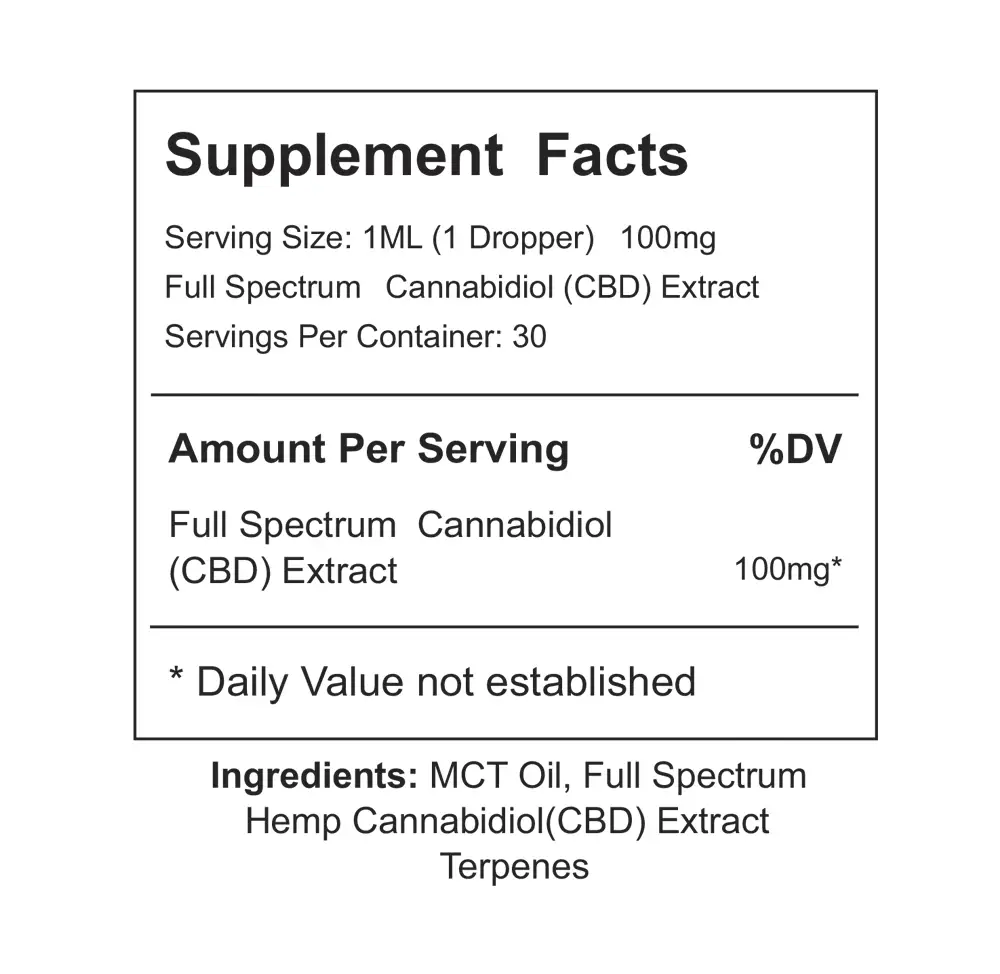 CBD Oil Full Spectrum 3000mg supplement facts